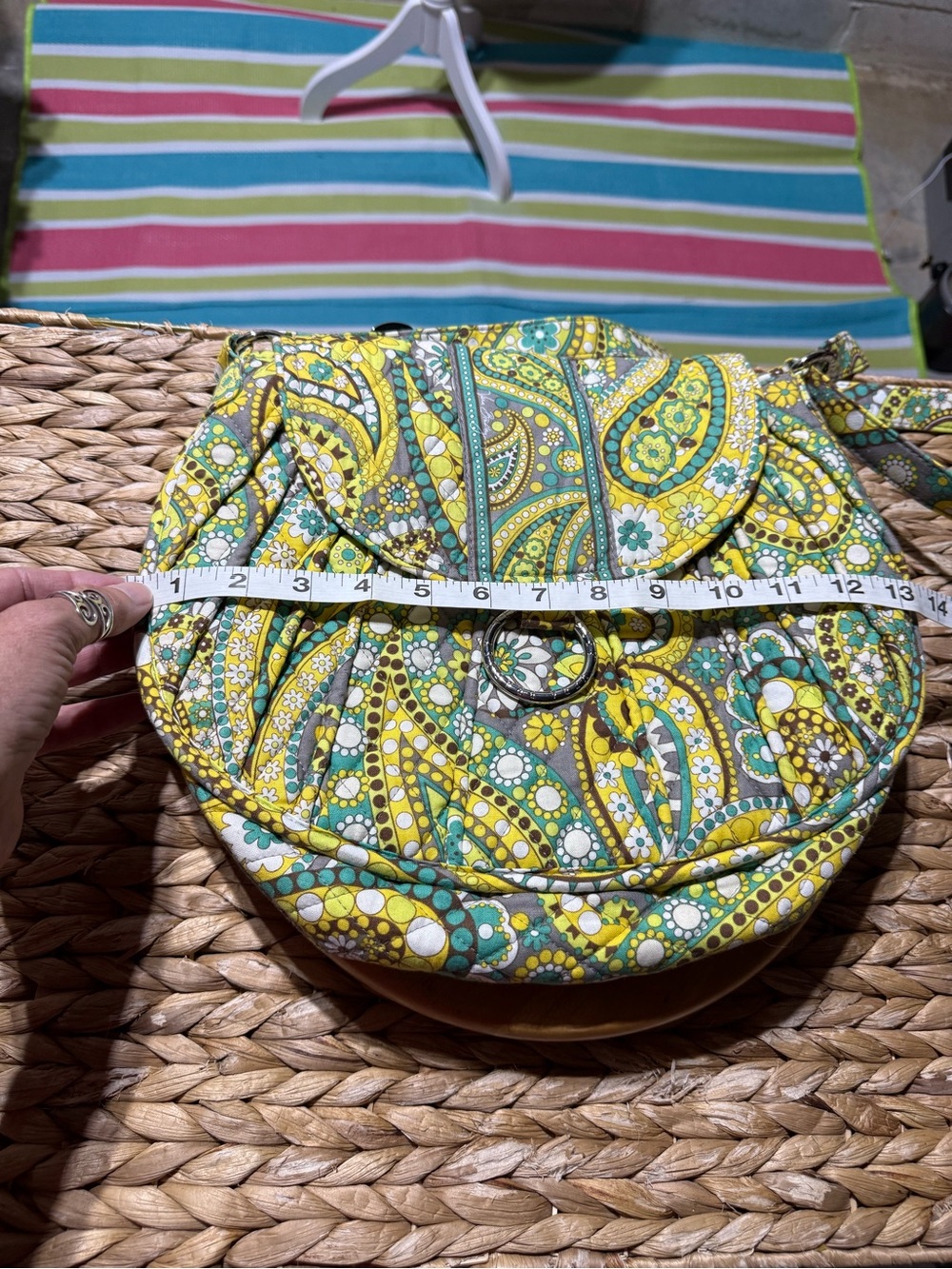 Quilted Floral Shoulder Bag in Yellow, Teal and Gray